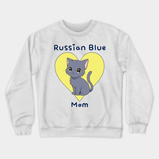 Russian Blue Mom Cat with Yellow Heart Crewneck Sweatshirt by Underground Cargo